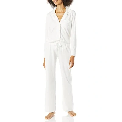 Immagine di Amazon Essentials Camicia a Maniche Lunghe in Modal di Cotone e Pigiama Tutta Lunghezza Donna, Bianco, XL Plus