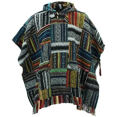 Immagine di LOUDelephant Poncho con cappuccio in 100% cotone Gheri stile messicano unisex Taglia unica, Patchwork., unica