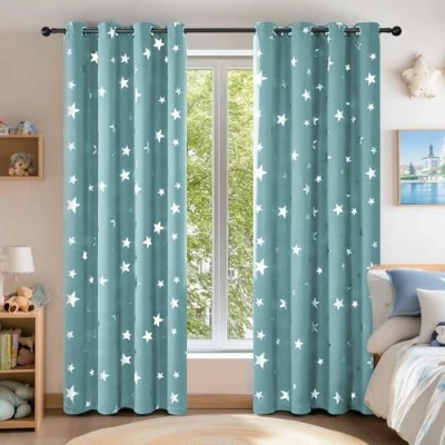 Immagine di Deconovo Tende Oscuranti Termiche Isolanti Stampate con Occhielli per Cameretta Bambini, Interni 2 Pezzi, 140x240 CM (Larghezza x Altezza), Azzurro