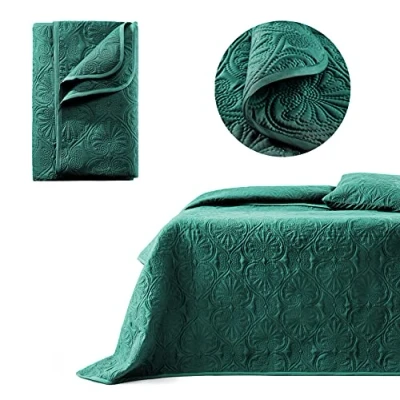 Immagine di ROOM99 Leila Elegante copriletto in verde scuro, 240 x 260 cm, versatile come o copridivano, coperta per letto e divano, trapunta stile ideale bedspread