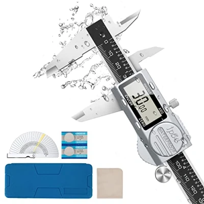 Immagine di Housolution Calibro Digitale, Elettronico Professionale in Acciaio Impermeabile IP54 con Scala Assoluta(ABS) &amp; Schermo LCD, Arresto Automatico Misurazione Pollici/MM/Frazione Argento
