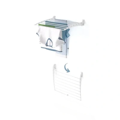 Immagine di foxydry Fold, Stendibiancheria da parete, Stendino Verticale, Pieghevole Interno e Esterno in Alluminio Acciaio 62x50x50 cm (Bianco Down, 1x Fold 60)