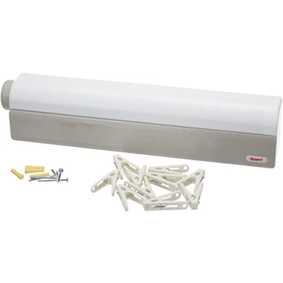 Immagine di Rayen Stendibiancheria allungabile 3 stringhe indipendenti Raccolta automatica delle corde da interno ed esterno, Bianco 28.5 x 11.5 3.5 cm Superficie di posa