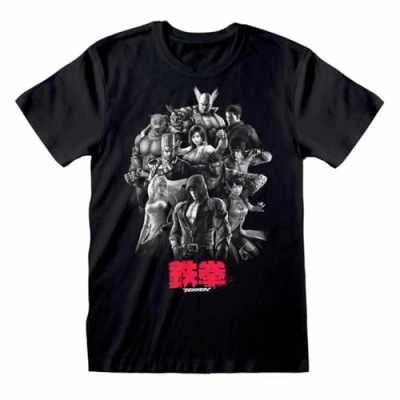 Immagine di Heroes Inc. Tekken Tshirt Nera per Uomo, 100% Cotone, Maglia, Maglietta Stampa Frontale dei protagonisti del Videogioco. (L)