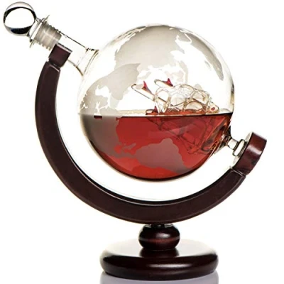 Immagine di Kemstood decanter whisky (850 ml) a forma di globo Set personalizzato per liquori, bourbon, vodka, in confezione regalo alta qualità Accessori da bar uomo