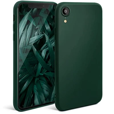 Immagine di Moozy Minimalist Series, Cover in Silicone per iPhone XR, Verde Notte Finitura Opaca, Custodia Sottile e Morbida TPU
