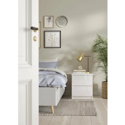 Immagine di Dmora Comodino a Due cassetti, Colore Bianco Lucido, cm 40 x 49 50