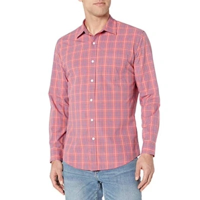 Immagine di Amazon Essentials Camicia Casual in Popeline a Maniche Lunghe vestibilità Regular Uomo, Blu Rosso Slavato Motivo Scozzese, XS