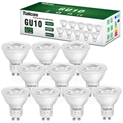 Immagine di Tailcas Lampadina GU10 LED Faretto 7W, Luce Bianca Freddo 6000K 500LM, Equivalenti ad Lampada Alogene da 50W, Non Dimmerabili, Fascio 38 Gradi Spotlight LED, Attacco GU10, 220 240V AC,10 confezione