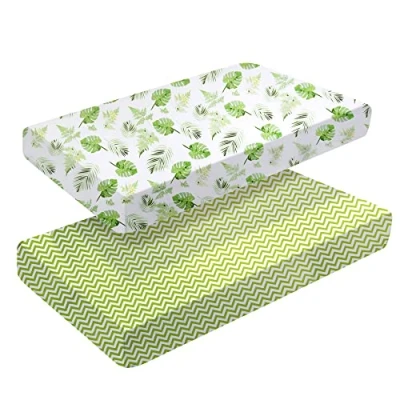 Immagine di Confezione da 2 lenzuola con angoli per lettino, 140 x 70 cm, biancheria letto in cotone traspirante materassi standard culle e bambini, completamente elasticizzate,