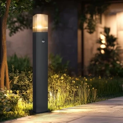 Immagine di Miratic Paletto Luce da Giardino Esterno per Sentieri Vialetti Terrazze IP54 Palo Lampada Terra Illuminazione Esterna Base E27 Lampadina non Inclusa (con sensore di movimento)
