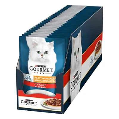 Immagine di Purina Gourmet Perle Filettini in Salsa Cibo Umido per Gatti con Manzo, 26 Buste da 85g