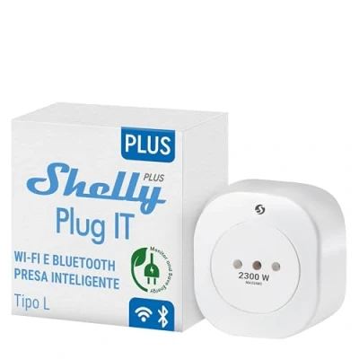 Immagine di Shelly Plug IT, Presa WiFi &amp; Bluetooth Italiana (Type L) 2300 W (10A), Monitoraggio Energia, Funzione Timer, App controllo remoto iOS, Android, Compatibile con Alexa Google Home