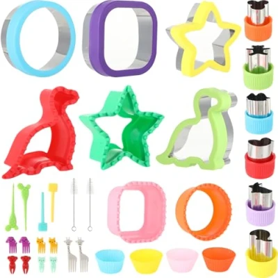Immagine di Set di 32 Formine Per sandwich bambini biscotti Stampini frutta, verdura e sigillante, con pennello, multicolore