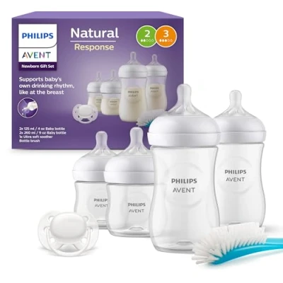 Immagine di Philips Avent Set regalo per neonati con biberon 4 ciuccio ultra soft e spazzola biberon, bambini da 0 12 mesi in su (modello SCD838/11)