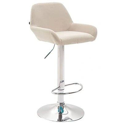 Immagine di CLP Sgabello Bar Braga in Stoffa I Sedia Cucina con Schienale E Braccioli Regolabile Altezza, Colore:Crema, Colore del Telaio:Cromo