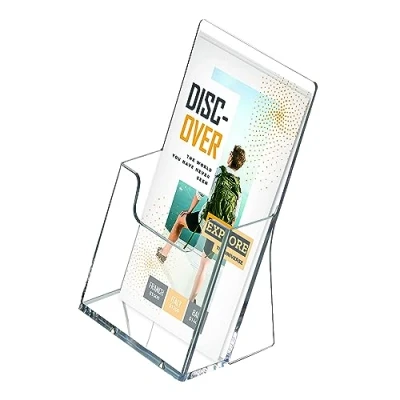Immagine di DISPLAY SALES Porta Brochure da Tavolo DIN Lungo Documenti in Formato Verticale Cartoline Stand up Acrilico Trasparente 2 Espositore per Ogni Occasione