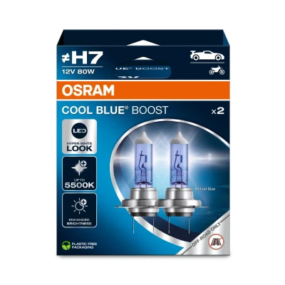 Immagine di OSRAM COOL BLUE BOOST, H7, halogen headlight lamps, up to 5500K, Hanging folding box (2 lamps), offroad use only