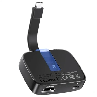 Immagine di Cable Matters Adattatore portatile USB C a HDMI 2.1 da 48Gbps con ricarica 100W, 4K 120Hz /8K 60Hz HDR Thunderbolt 4 compatibile iPhone 15 Pro max Risoluzione su qualsiasi MacBook 4K@60Hz