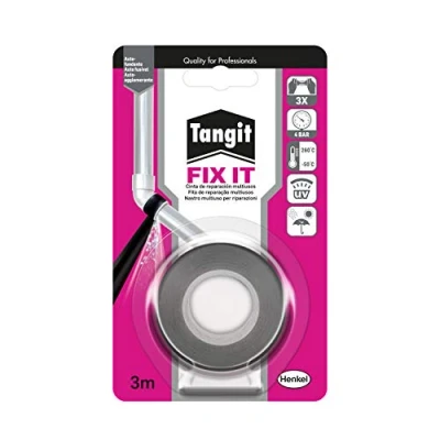 Immagine di Tangit Fix It Tape, Nastro Autoagglomerante, Per Riparare Perdite in Interni ed Esterni. Resiste fino a 4 bar di Pressione, Elastico, Applicabile su superfici bagnate, Colore Nero, da 3m