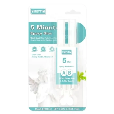 Immagine di VIKEYTIM Colla per Resina Epossidica, 5 Minuti Bicomponente Trasparente 25ml, Epossidica a Polimerizzazione Rapida la Riparazione di Materie Plastiche dure, Metalli, Ceramica, Legno