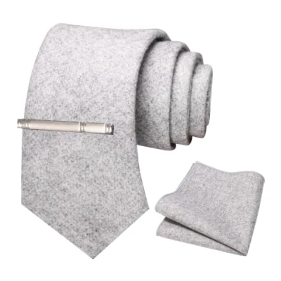 Immagine di JEMYGINS Cravatta Uomo Gray di Lana in Diversi Colori con Fazzoletto e Fermacravatta