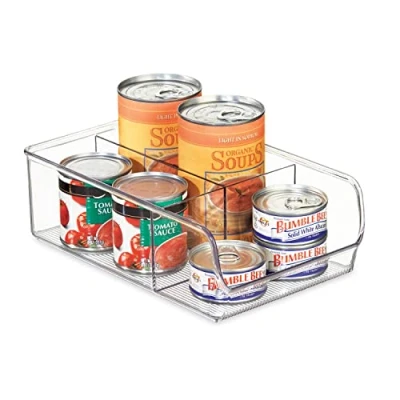 Immagine di iDesign Organizer cucina con manico, Contenitore in plastica 3 scomparti di medie misure, Scatola senza coperchio ideale per cassetti e dispensa, trasparente