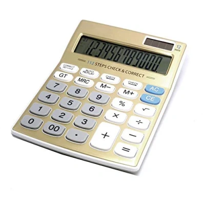 Immagine di Meichoon calcolatrice da tavolo, funzione standard, batteria solare, doppia alimentazione, con ampio display LCD a 12 cifre, di base per ufficio/casa, design elegante KA05