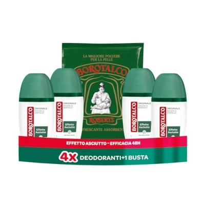 Immagine di Borotalco, Deodorante Vapo Originale, con Talco a Cristalli Attivi, Tripla Protezione Asciutta, Senza Alcool, Profumo di Borotalco 4 Pezzi da 75 ml Esclusiva Amazon