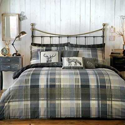 Immagine di Dreams &#039;n&#039; Drapes, Connolly Check, Set di Copripiumino Matrimoniale e 2 federe per cuscino, Grigio (anthrazit), Letto Super King Size