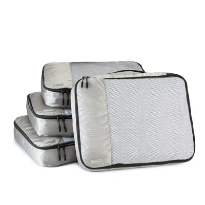 Immagine di Amazon Basics Organizer da Viaggio Salvaspazio per Valigie, con Cerniera, Set 4 Pezzi, Grande, Grigio