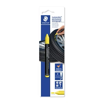 Immagine di STAEDTLER Pennarello indelebile universale per pneumatici Lumocolor permanent omnigraph 236, marcature coprenti su superfici scure, impermeabile, colore giallo, 236 1 BK