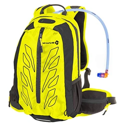 Immagine di Biker Rucksack M Wave Rough Ride, Color: Neon Yellow 46 X 28 12 Cm With 2 Liter Water Bag (Bladder), Big Opening For Cleaning Low Profile Screwcap System