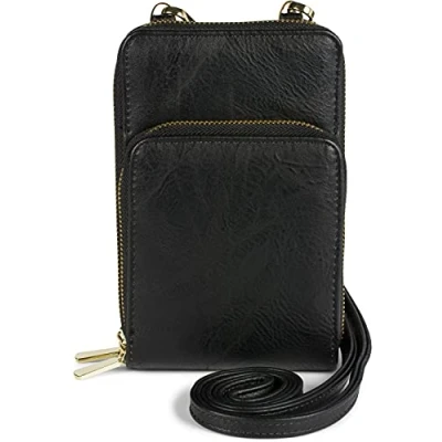 Immagine di styleBREAKER Borsa a tracolla Ladies Mini Bag con protezione RFID, tasca per cellulare, 2 scomparti zip 02012376, colore:Nero