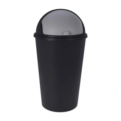 Immagine di Spetebo Pattumiera XL con coperchio scorrevole, colore nero, 25 l, cestino rotondo a cupola, secchio cosmetico, contenitore per rifiuti riciclabile