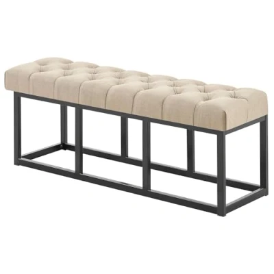 Immagine di CLP Panca Design Chesterfield Amun in Stoffa E Metallo Nero Opaco I Panchina Ingresso Capitonné Corridoio Casa O Ufficio, Colore:Tortora, Dimensione:120 cm