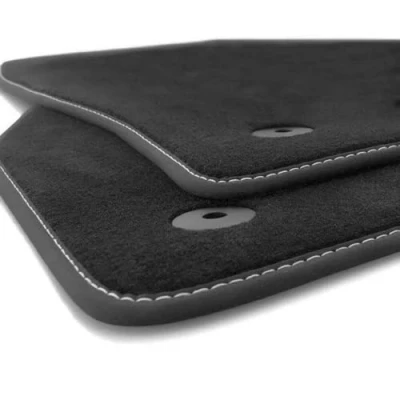 Immagine di tappetini per auto T5 T6 Bus Multivan Caravelle California (cucitura decorativa rossa), set di 2 anteriori con fissaggio originale