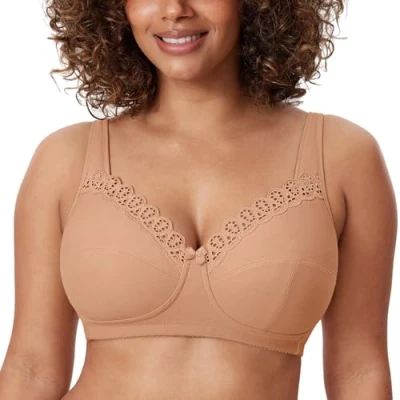 Immagine di DELIMIRA Donna Reggiseno in Pizzo Senza Ferretto Cotone Taglie Forti Coppa Piena ad Sostegno A malapena Buff 7C
