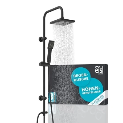 Immagine di EISL Easy Energy, set doccia nero, sistema senza rubinetto, 2 in 1, con grande A pioggia (170 x 170 mm) e doccetta ideale per il montaggio completo, DX12004BL