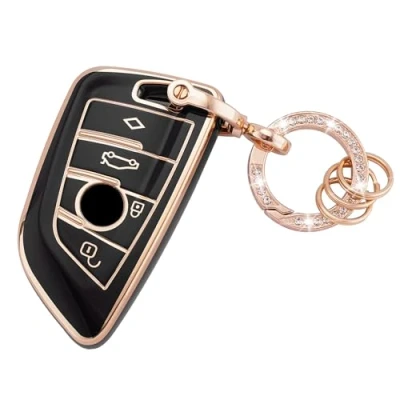 Immagine di Koaudb Cover per Portachiavi Auto BMW Custodia Morbida in TPU a Protezione Completa con Adatta X1 X2 X3 X5 X6 2 5 6 7 Serie 3 4 Pulsanti Smart Key Fob Case (R BM 4D B)