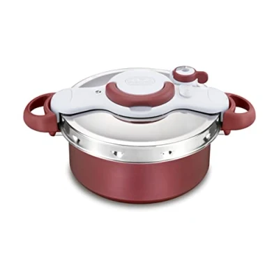 Immagine di Tefal Clipso Minut Duo Olla a presión de 5 L aluminio con sistemas seguridad y cierre fácil una sola mano, color gris rojo