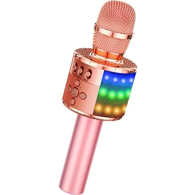 Immagine di BONAOK Microfono Bambini Senza Fili, Bluetooth Karaoke Wireless con luci a LED controllabili, Portatile Macchina da per Android/iPhone/iPad/Sony/PC Smartphone(oro rosa plus)