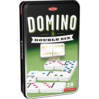 Immagine di Tactic 53913 Double 6 Learn, Popular Table Classic Game for Friends &amp; Family, 2+ Players, Coloured Dots Easy Play, Sturdy Storage Tin, Plastic Dominoes That Last, Age 7+, Mixed