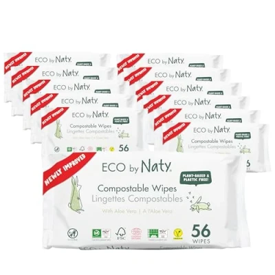 Immagine di Eco by Naty Salviette per bambini Aloe Vera Salviettine umidificate 100% compostabili e a base vegetale, adatte neonati con pelle sensibile (672 unità, 12x56)