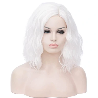 Immagine di ATAYOU® Donne Parrucche Sintetiche Resistenti Al Calore Sintetico Corto Ondulato Bianco per Halloween E Il Giorno Di Carnevale (Bianco)