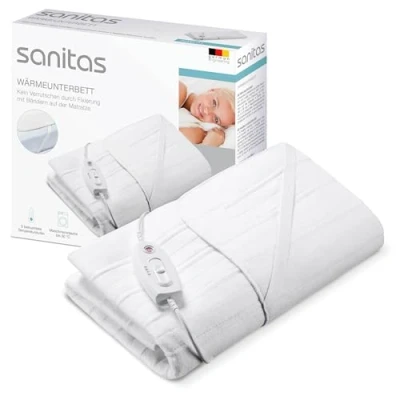 Immagine di Sanitas SWB 21 Termocoperta in morbido pile, con pratiche cinghie di fissaggio, sistema sicurezza, 3 livelli temperatura, lavabile lavatrice, 150 x 80 cm adatto per materassi standard