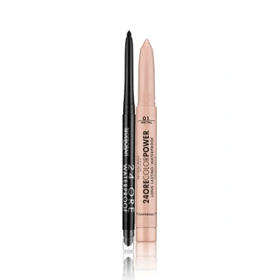 Immagine di Deborah Milano Set Makeup Matita Occhi 24 Ore Automatica Waterproof 01 Black e Ombretto in Stick Color Power, 1 Champagne, a Effetto Long Lasting