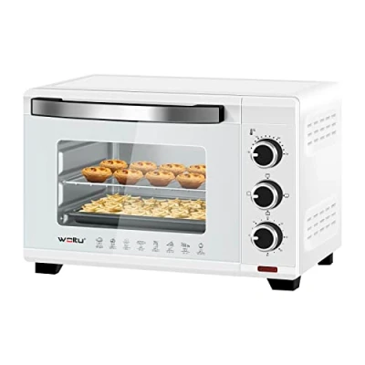 Immagine di WOLTU Fornetto Elettrico da 21 Litri 1280W, Forno per Pizza, Temperatura tra 100 230℃, Timer 0 60 Minuti, Porta a Doppio Vetro Visibile, con Teglia, Griglia, Pinza e Vassoio, Rosso