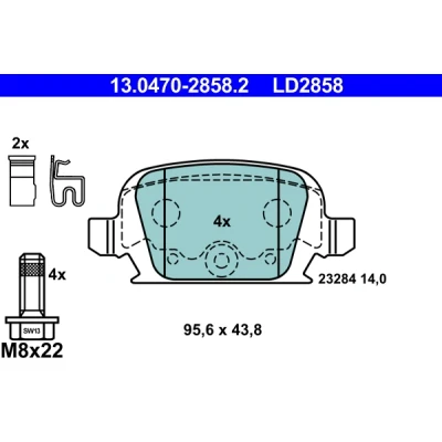 Immagine di ATE Ceramic 13.0470 2858.2 Kit pastiglie freno con segnalatore acustico usura bulloni pinza OPEL: Corsa C Hatchback, Tigra Twintop