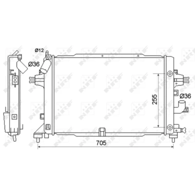 Immagine di NRF 53145 Radiatore motore Alluminio 600 370 28 Alette di raffreddamento saldate OPEL: Astra H Caravan, Hatchback, Van